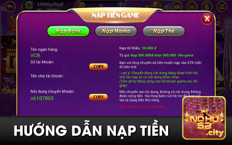 Hướng dẫn nạp tiền